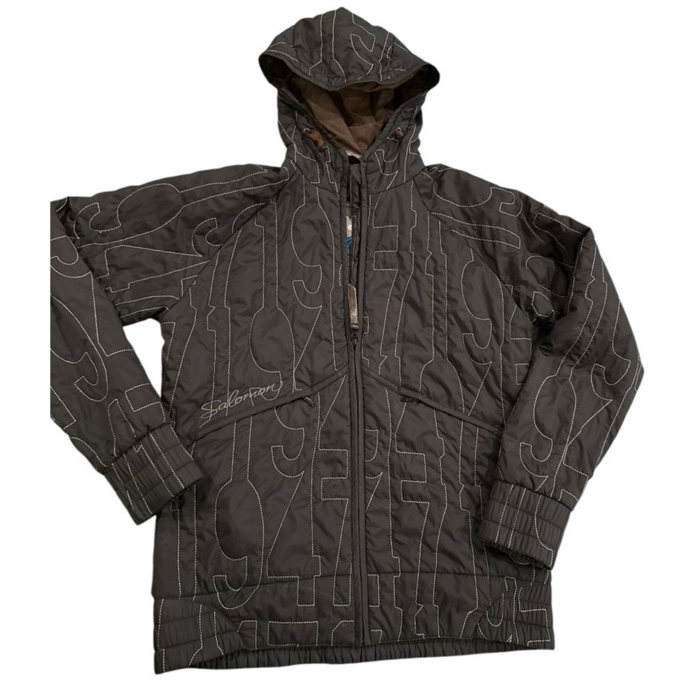 Salomon Women's Medium Signature Embroidered Quilted Black Hooded Jacket Coat - Picture 5 of 13
